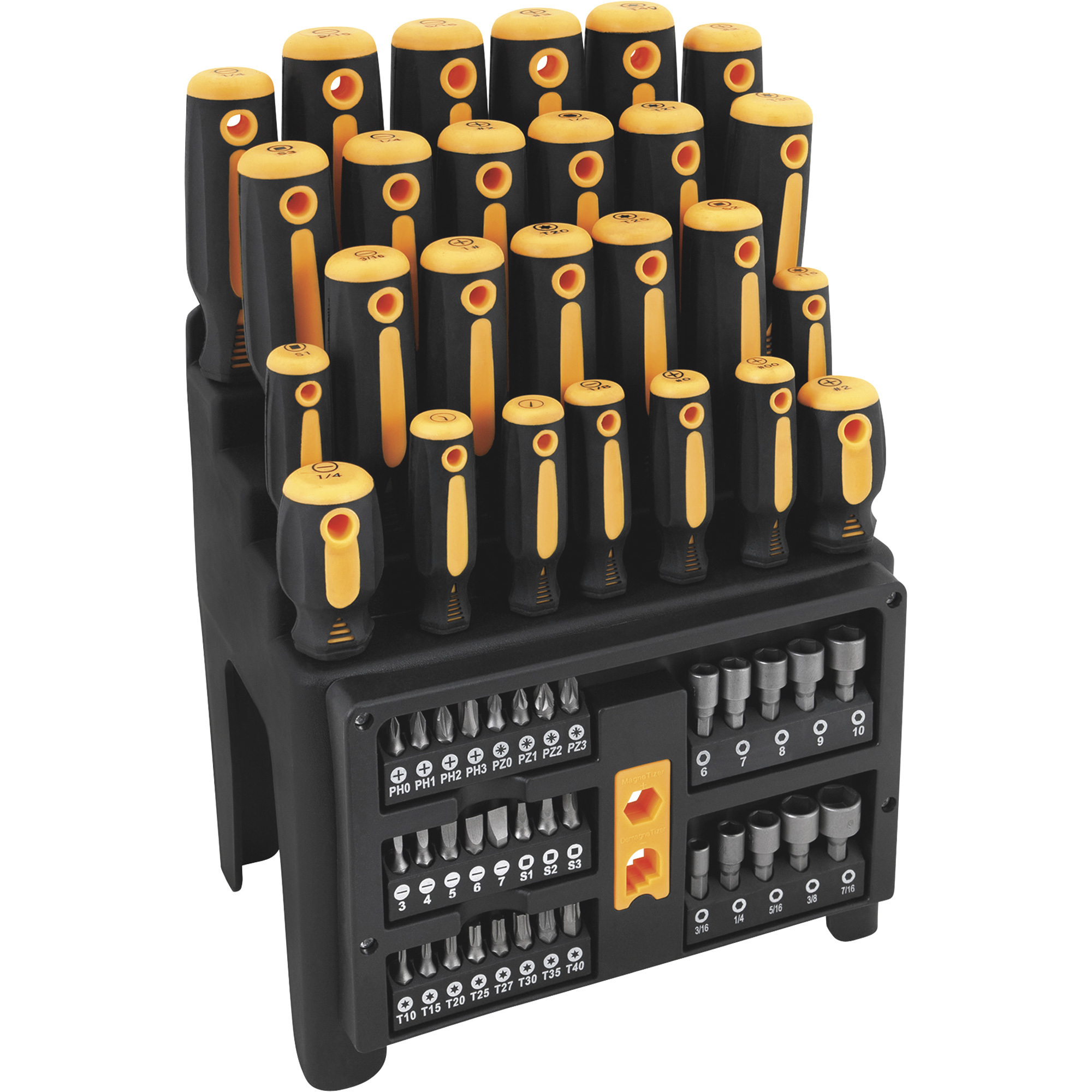 Performance Tool Screwdriver and Bit Set with Organizer Rack